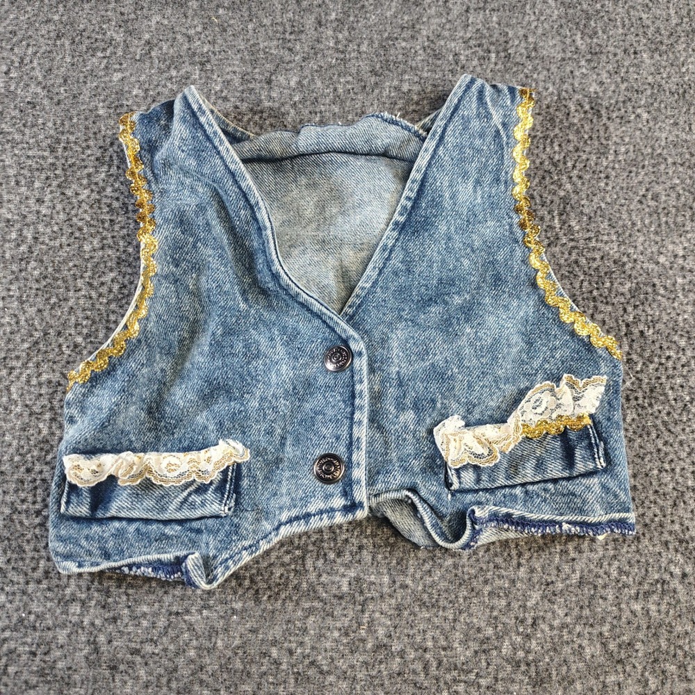 Vintage‎ 90s denim acid bedazzled vest girls 4